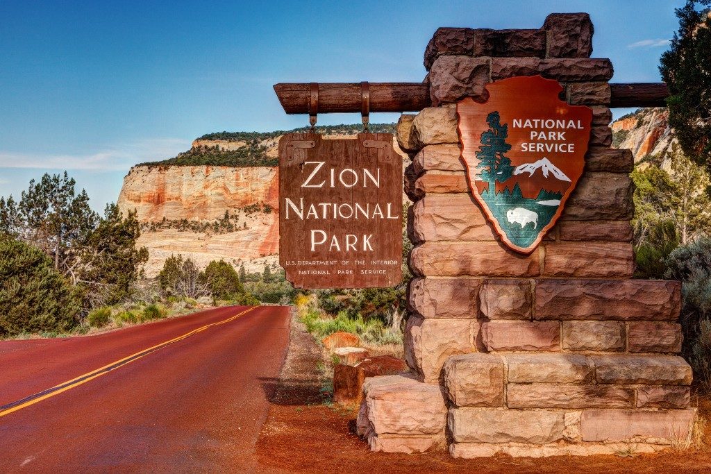 East Entrance Zion National Park Sign Utah