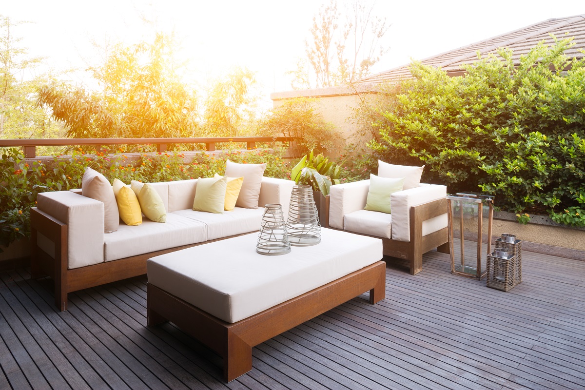 Backyard deck with couches