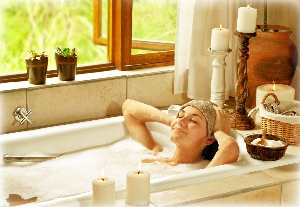 woman taking a bath