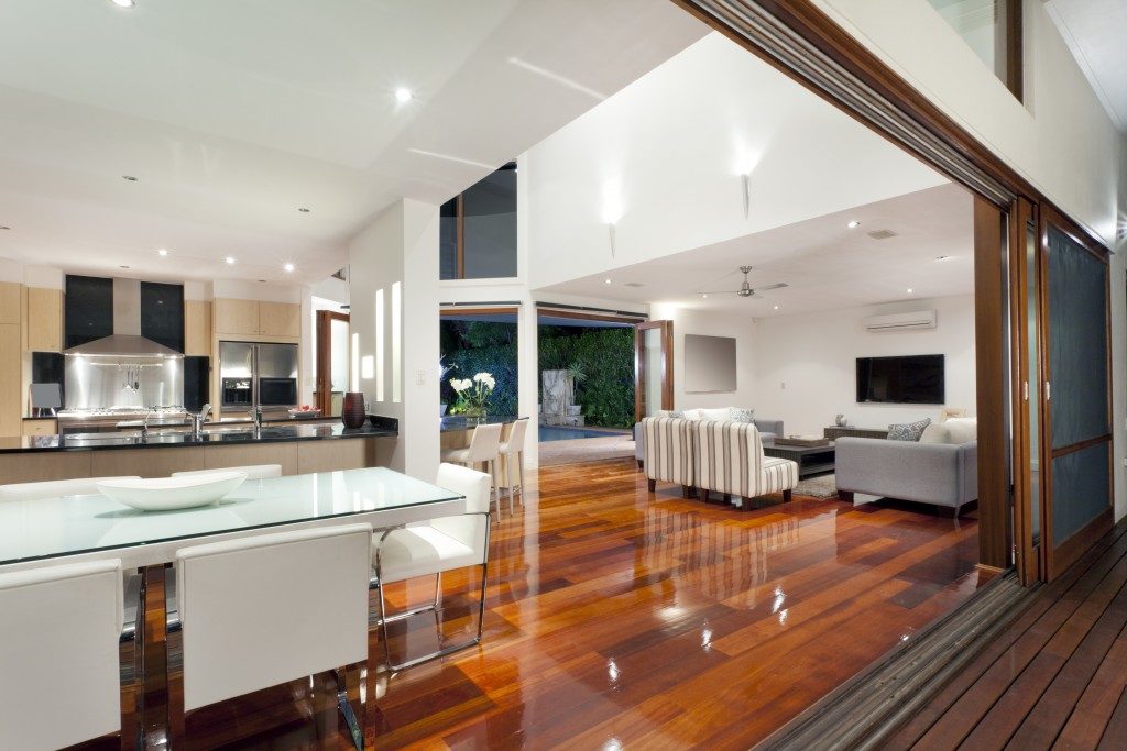 modern interior of home with high ceiling