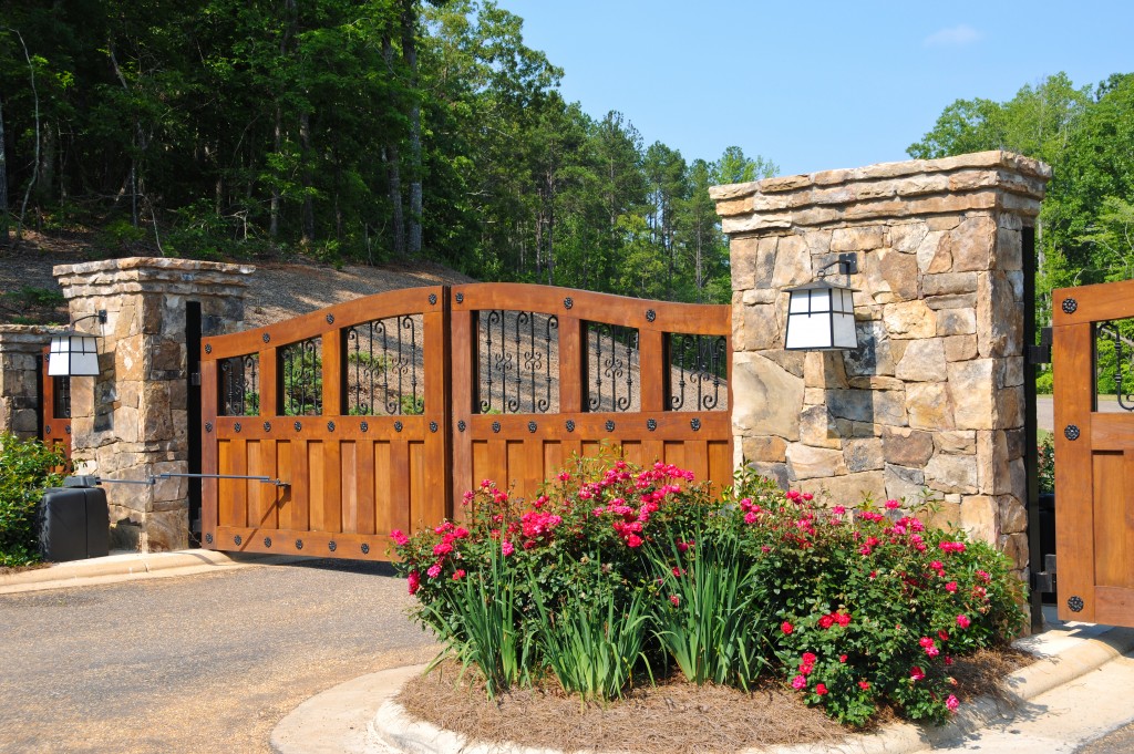 gate of mansion with plant box