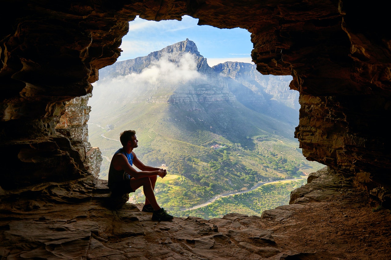 man in a cave